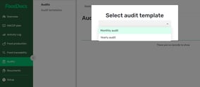 Audits, select audit template dropdown on overlay screenshot