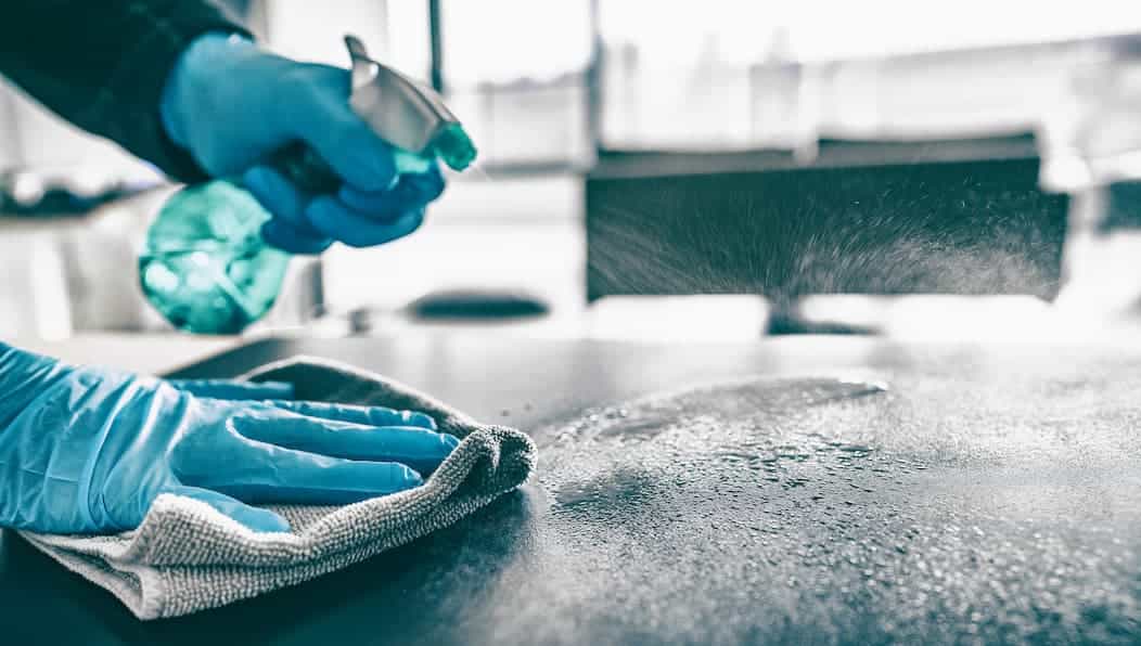 sanitize and disinfect food prep table
