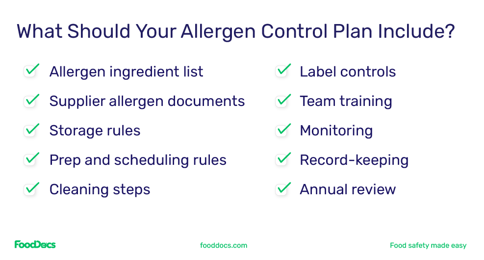 Checklist infographic illustrating what should your allergen control plan include Checklist infographic illustrating what should your allergen control plan include