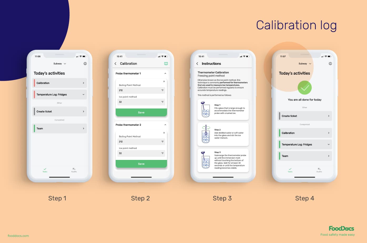 Calibration log in FoodDocs