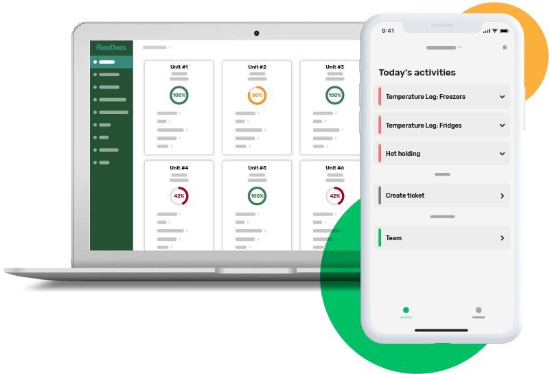 Desktop and mobile device preview of FoodDocs food safety monitoring software.