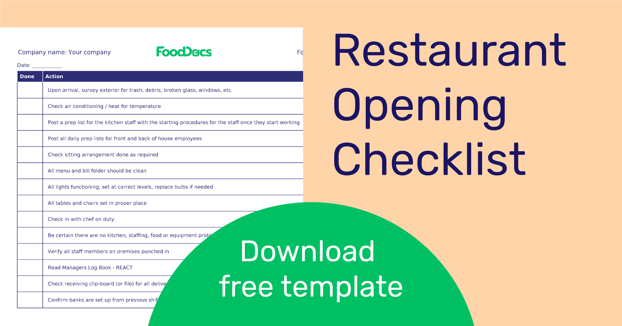 Restaurant opening checklist Download Free Template