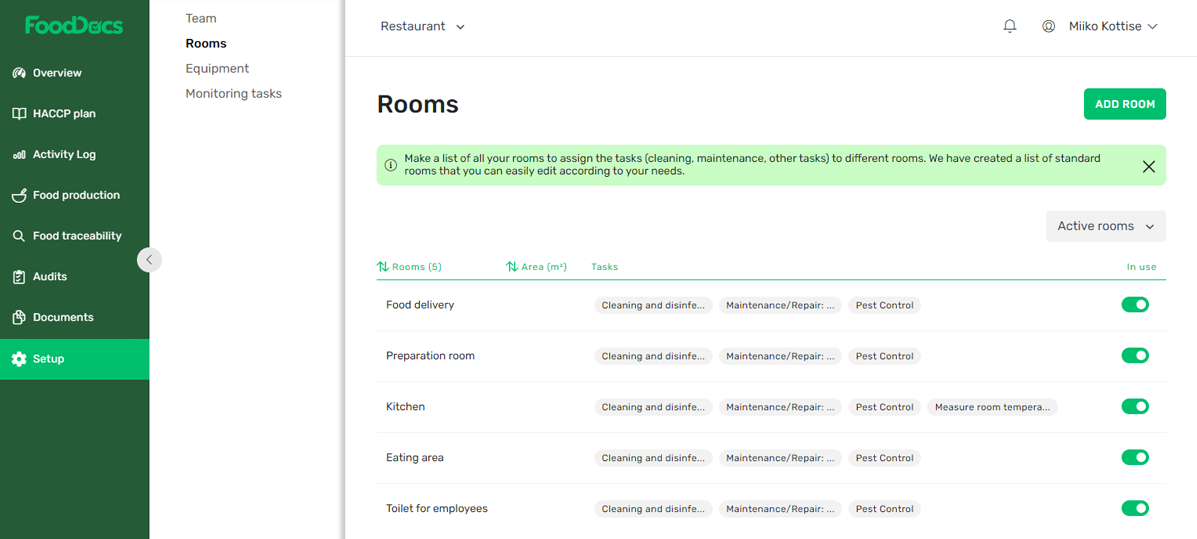 setup, rooms list screenshot