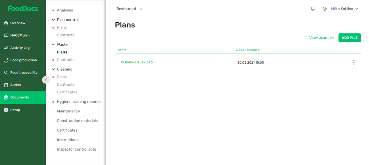 Documents, list of uploaded documents screenshot